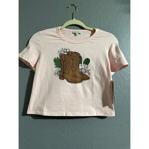 Social Academy Girls Pink Cowboy Boots Short Sleeve Tee size 10 NWT
